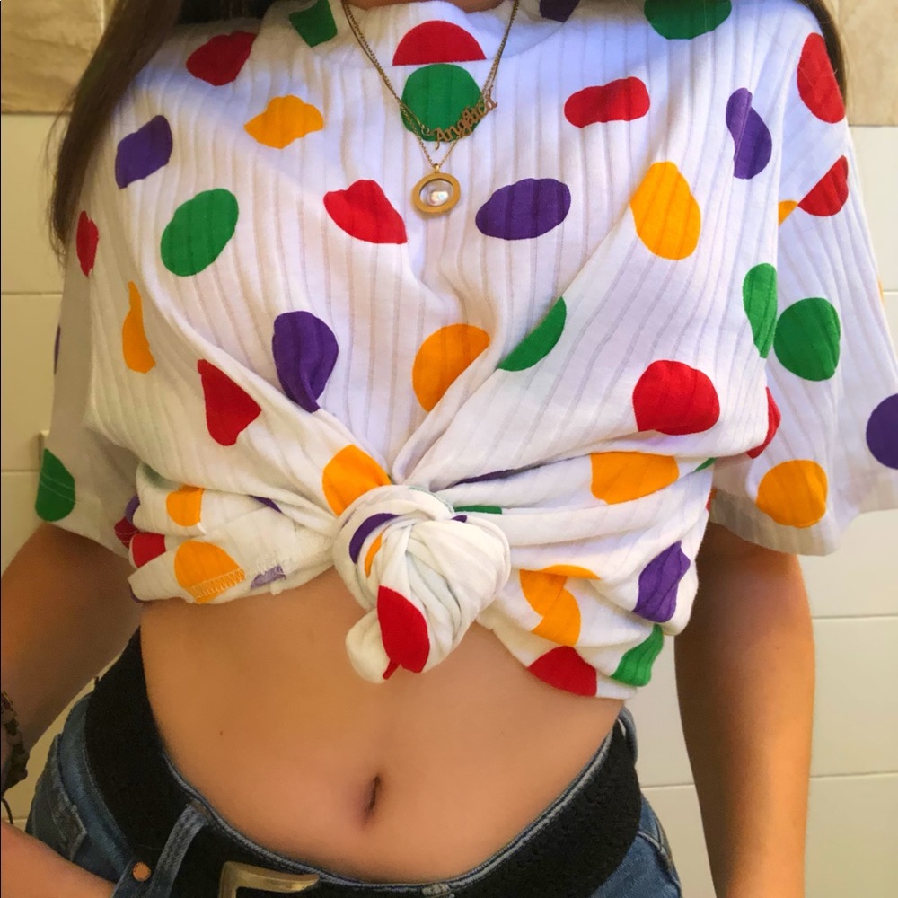 White vintage T-shirt with polkadots